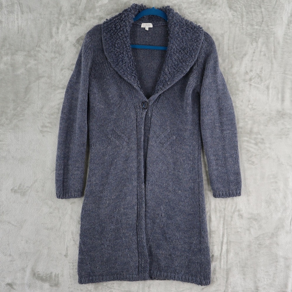 ORIANA Wool Duster Cardigan Women S Blue Long Quiet Luxury Classic Boho‎ NWOT